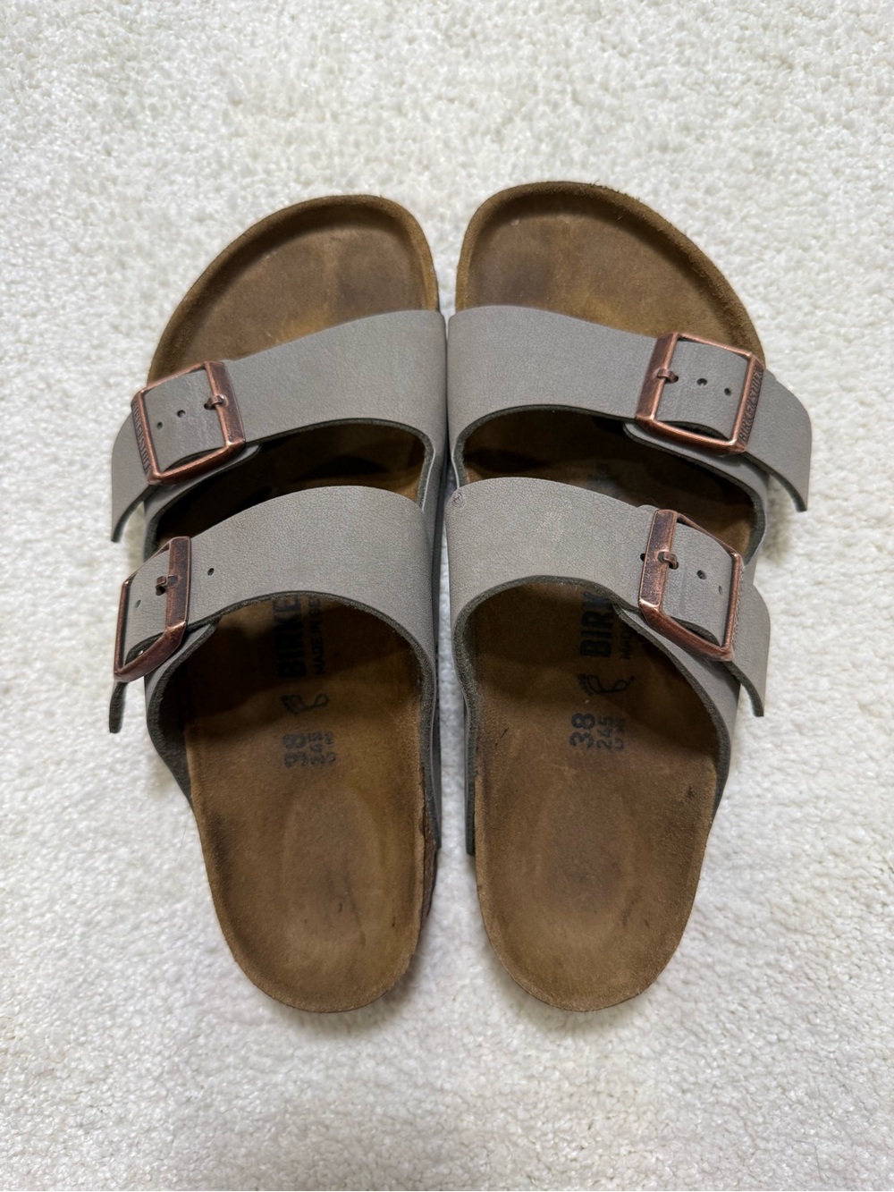 Birkenstock Women’s Two-Strap Sandals in Gray with Brown Footbed - Picture 4 of 14